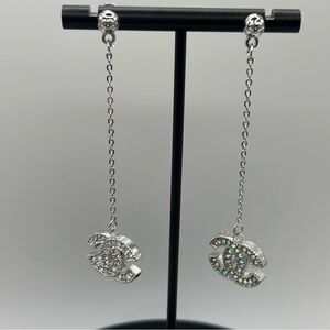 Silver & Iridescent Stone Drop Earrings